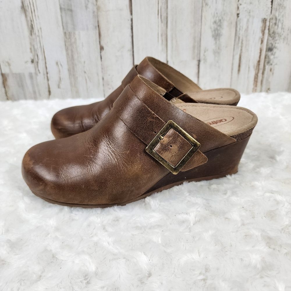 Aetrex Leather Brown Amelia Wedge Clogs Size 7